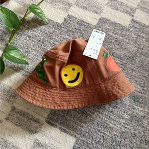 Urban Outfitters Brown Bucket Hat with Smiley Face